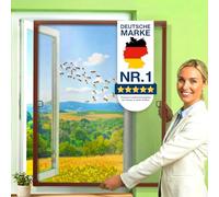 KESSER® Moustiquaire pour fenêtre 120x140cm avec cadre en aluminium, protection contre les moustiques, moustiquaire à enrouleur sans perçage, protection contre les insectes, moustiquaire pour fenêtre