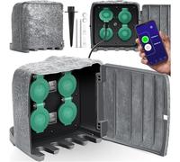KESSER® Multiprise de jardin en pierre - Aspect pierre - 4 compartiments - Étanche IP44 - Avec capteur crépusculaire - Câble de 3 m - 3680 W 16 A - Kit de montage - Gris