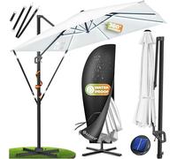 Parasol KESSER® Parasol suspendu SUN XL 300 x 300 cm Housse incluse + protection contre le vent Rotatif Inclinable Basculant Parasol de marché Grand 360° de rotation, parasol de jardin avec manivelle