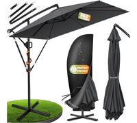 Parasol KESSER® Holly, modèle rectangulaire, avec ou sans éclairage LED solaire, housse et ancrage anti-vent avec manivelle inclus | Parasol à manivelle avec pied, protection UV, aluminium, hydrofuge,