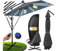 Parasol KESSER® Holly, modèle rectangulaire, avec ou sans éclairage LED solaire, housse et ancrage anti-vent avec manivelle inclus | Parasol à manivelle avec pied, protection UV, aluminium, hydrofuge,
