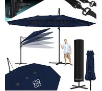 KESSER® Parasol déporté de Jardin Double 4,6x2,7m en Aluminium ávec Housse et manivelle et support Protection UV Bleu Marine