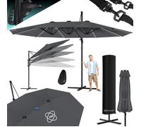 Parasol KESSER® double 4,6 m x 2,7 m | Housse et fixation anti-vent pour parasol à pied déporté avec manivelle et pied | Parasol à manivelle en aluminium hydrofuge | Inclinable, basculable et pivotant