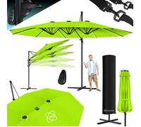 Parasol KESSER® double 4,6 m x 2,7 m | Housse et fixation anti-vent pour parasol à pied déporté avec manivelle et pied | Parasol à manivelle en aluminium hydrofuge | Inclinable, basculable et pivotant