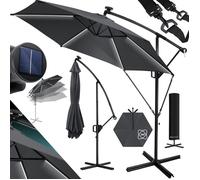 Parasol KESSER® à pied articulé en aluminium avec éclairage LED solaire, housse et télécommande incluses
