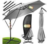 KESSER Parasol déporté en aluminium Ø300 cm / Ø350 + housse avec mécanisme à manivelle parapluie support Protection UV tissu déperlant - de jardin Gris Clair