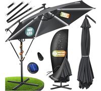 KESSER Parasol solaire LED en aluminium - Diamètre 300 cm - Télécommande, housse, cordes de sécurité - Manivelle, support - 360 ° - Protection UV