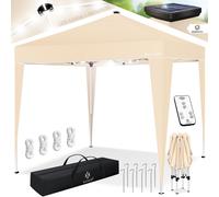 KESSER® Pavillon pliable de 3x3 mètres avec éclairage LED, télécommande solaire, hauteur réglable et imperméable. Inclut une housse, des piquets de sol et un système de montage rapide. Protection UV 5