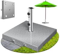 KESSER® Pied de parasol en granit avec tube en acier inoxydable - Pied carré de qualité supérieure - 30 kg - Pour mâts de parasol jusqu'à 16-48 mm - Avec poignée de transport - Gris