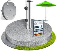 Support de parasol KESSER® en granit avec tube en acier inoxydable, socle de parasol de haute qualité de 30 kg - pour parasols avec des pieds de 16 à 48 mm, inclut une poignée de transport, idéal pour