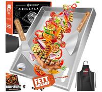 KESSER Plancha - Plaque de cuisson en acier inoxydable - 40 x 30 cm - Avec évacuation des graisses - Résistant à la chaleur jusqu'à 800 °C - Passe au lave-vaisselle - Pour barbecue à gaz et au charbon