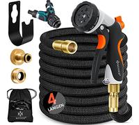KESSER® Premium Tuyau d'arrosage flexible | étendu |+ support mural | Tuyau d'eau flexible avec âme en latex triple épaisseur | flexible extensible | Raccords en laiton, 15 mètres, Noir