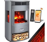 KESSER® Prio Cheminée électrique avec Chauffage soufflant télécommande WiFi App 950/1900 W, LED Effet Flamme Foyer électrique avec Thermostat Fenêtre panoramique Fonction Chauffage minuterie