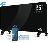 KESSER® : Radiateur électrique à convection, corps en verre, fonction WiFi, télécommande incluse. Peut être posé au sol ou fixé au mur. Écran tactile, écran LCD, minuterie. 2500 watts