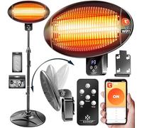 KESSER® Radiateur infrarouge 2000 W - Avec WiFi et télécommande - Rotation à 360° - Hauteur réglable - Montage sur pied et mural - Protection anti-basculement IPX4 - Protection contre les