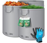 KESSER® Sacs de jardin 3x 272L Set sac à feuilles Sac à déchets de jardin + gants Autonome 4 poignées Stable Robuste Pliable Sacs à feuilles Tontes gazon Sacs jardin pour déchets jardin Déchets Gris