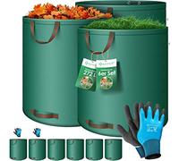 KESSER® Sacs de jardin 6x 272L Set sac à feuilles Sac à déchets de jardin + gants - Autonome 4 poignées Stable Robuste pliable Sacs à feuilles Tontes de gazon Sacs de jardin pour déchets jardin Vert