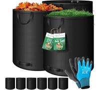 KESSER® Sacs de jardin 6x272L Set sac à feuilles Sac à déchets jardin +gants Autonome 4 poignées Stable Robuste Pliable Sacs à feuilles Tontes gazon Sacs jardin pour déchets jardin Déchets verts Noir