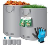 KESSER® Sacs jardin 4x500L Set Sacs à feuilles Sacs à déchets jardin +gants Autonome 4 poignées Stable Robuste Pliable Sacs à feuilles Tontes gazon Sacs jardin pour déchets jardin Déchets verts Gris