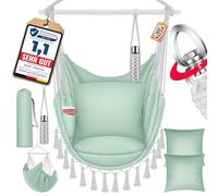 KESSER Safari Fauteuil suspendu XXL pour adultes et enfants jusqu'à 150 kg Siège suspendu pour intérieur et extérieur Avec sac de transport, 2 coussins, porte-gobelet et compartiment à livres Vert