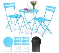 KESSER® Salon de jardin en métal avec 1 table et 2 chaises pliantes pour balcon, jardin, bleu clair