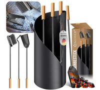 KESSER® Serviteur de cheminée | Set de 4 ustensiles pour cheminée | Set de cheminée de haute qualité composé de 4 pièces : balai, pelle, tisonnier, pince, support en acier, anthracite