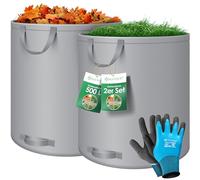KESSER® Set de 2 Sacs de Jardin 500L - Sacs à Feuilles et Déchets Verts Avec Gants - Autonome, 4 Poignées, Stable, Robuste, Pliable - Pour Tonte de Gazon et Déchets - Gris