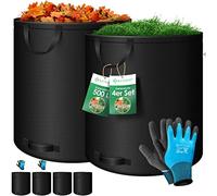 KESSER® Set de 4 Sacs de Jardin 500L - Sacs à Feuilles et Déchets Verts Avec Gants - Autonome, 4 Poignées, Stable, Robuste, Pliable - Pour Tonte de Gazon - Noir