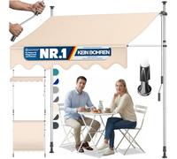 KESSER® Store banne avec manivelle pour Balcon | Store pour Balcon sans Trous à percer, résistant aux UV, réglable en Hauteur, Hydrofuge, protège du Soleil, Toit de terrasse, Beige, 300cm