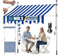 KESSER® Store banne avec manivelle pour Balcon | Store pour Balcon sans Trous à percer, résistant aux UV, réglable en Hauteur, Hydrofuge, protège du Soleil, Toit de terrasse, Bleu/Blanc, 300cm