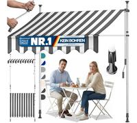 KESSER® Store banne avec manivelle pour Balcon | Store pour Balcon sans Trous à percer, résistant aux UV, réglable en Hauteur, Hydrofuge, protège du Soleil, Toit de terrasse, Blanc/Gris, 300cm