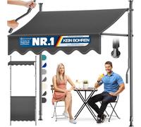 Store de balcon sans perçage - KESSER - Anthracite - 200 cm - Réglable en hauteur 176-305 cm - Manivelle longue 125 cm