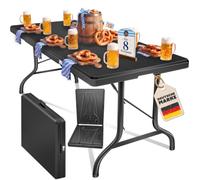 KESSER® Table de buffet, pliable, en plastique, 183 x 76 cm, idéale pour le camping, les fêtes, le jardin, la terrasse et le balcon, pour 6 personnes, avec poignée de transport, anthracite