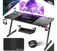 KESSER® Table de Jeu - 180 cm x 80 cm - Bureau Gamer en Forme de Z - Crochet pour Casque et revêtement en Carbone - Bureau d'ordinateur Ergonomique - Table Stable avec Porte-gobelet - Noir