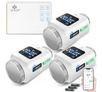 KESSER® Thermostat de Radiateur - Set de 3 | Commande App Smart Home WLAN | Compatible Alexa, Google Assistant avec 6 Vannes de Radiateur - Angle/Blanc