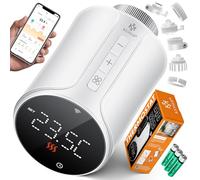 KESSER® Thermostat de Radiateur - Set de 4 | Commande App Smart Home WLAN | Compatible Alexa, Google Assistant avec 6 Vannes - Rond/Blanc