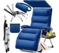 KESSER® Transat XXL - pliable, résistant aux intempéries, capacité 200 kg, revêtement ergonomique, dossier réglable, porte-gobelets et coussin pour les bras, avec auvent - bleu marine