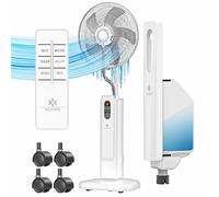 KESSER® Ventilateur sur pied Frosty à eau Refroidissement par eau à pulvérisation d'ultrasons, télécommande incluse, fonction minuterie, humidificateur silencieux, fonction brumisation, blanche