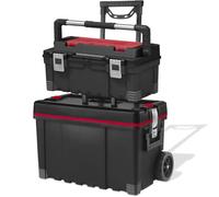 Keter 17181110 Chariot avec coffre et boîte à outils Master Pro en plastique Rouge/argent