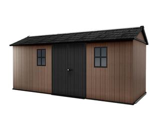 Keter Abri de Jardin Newton 7517/1775, Effet Bois Naturel, Portes et fenêtres orientables, Marron, 10,3 m², 230 x 539 x 246 cm