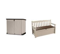 KETER Abri Horizontal Range Poubelle SIO Pro - 1200 litres - Beige & Banc Coffre extérieur Eden Bench - 265 litres
