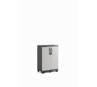 KETER Armoire Basse GEAR - Armoire de Rangement en Résine Multifonctions - Étagères Modulables, Pieds Renforcés, Charnières Métalliques - Cuisine, Garage, Atelier, Placard - 68 x 39 x 97 cm - Gris