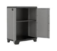 Keter Armoire Basse STILO - Armoire de Rangement Verrouillable - Étagère et Pieds Ajustables, Poignée Soft Touch - Cuisine, Garage, Atelier, Placard - 68 x 39 x 90 cm - Gris/Noir/Rouge