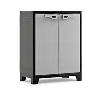 Keter Armoire Basse Titan - Armoire de Rangement en Résine - Étagères Modulables, Pieds Réglables, Charnières Métalliques - Cuisine, Garage, Atelier, Placard - 80 x 44 x 100cm - Noir/Gris
