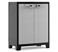 Keter Armoire Basse Titan - Armoire de Rangement en Résine - Étagères Modulables, Pieds Réglables, Charnières Métalliques - Cuisine, Garage, Atelier, Placard - 80 x 44 x 100cm - Noir/Gris