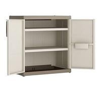 KETER Armoire Basse XL EXCELLENCE - Armoire de Rangement en Résine Multifonctions - Étagères Modulables, Pieds Surélevés - Cuisine, Garage, Atelier, Placard - Beige / Sable