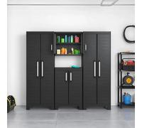 Keter Armoire Haute Detroit - Armoire de Rangement Multifonctions - Étagères Modulables, Pieds renforcés et Ajustables - Cuisine, Garage, Atelier, Placard - 65x39x182 cm - Noir