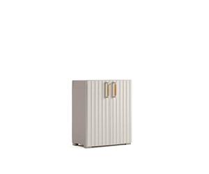 Keter Armoire Groove Faible - 80 cm x 98 cm x 45 cm - Beige - Étanche - Étagères renforcées - Poignées en bois - Pieds réglables - Cadenas - Résine recy Multi-pièces - Extérieur et polyvalent
