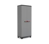 Keter Armoire Haute STILO - Armoire de Rangement Verrouillable - Étagères et Pieds Ajustables, Poignée Soft Touch - Cuisine, Garage, Atelier, Placard - 68 x 39 x 173 cm - Gris/Noir/Rouge