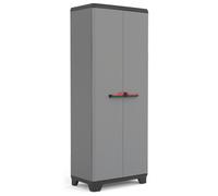 Keter Armoire Utilitaire STILO - Armoire de Rangement en Résine Multifonctions - Étagères et Pieds Ajustables, Poignée Soft Touch - Cuisine, Garage, Atelier - 68 x 39 x 173 cm - Gris/Noir/Rouge